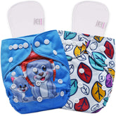 Reusable Baby Cloth Diaper with Adjustable Snap Buttons and Inserts (Set of 2)